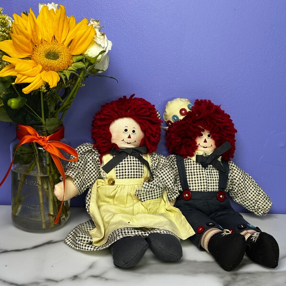 VTG Raggedy Ann & Andy Dolls Pair Handmade Country Farmhouse Decor Collector‎